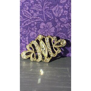 B57 Vintage 1970's 1928 Jewelry Co. Victorian Gold Tone with Crystals Brooch Pin